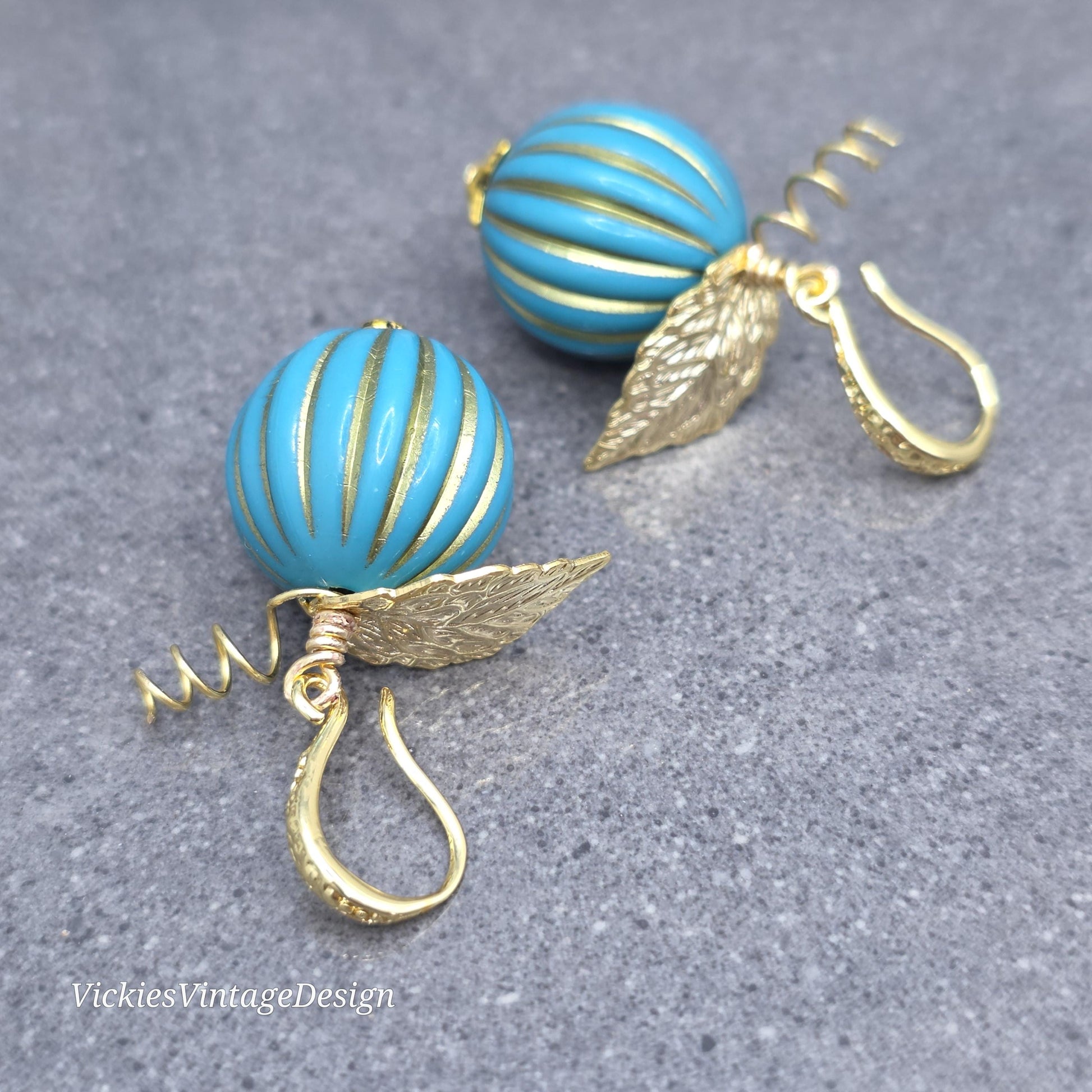 Teal and Gold Pumpkin Earrings, Autumn Fall Jewellery