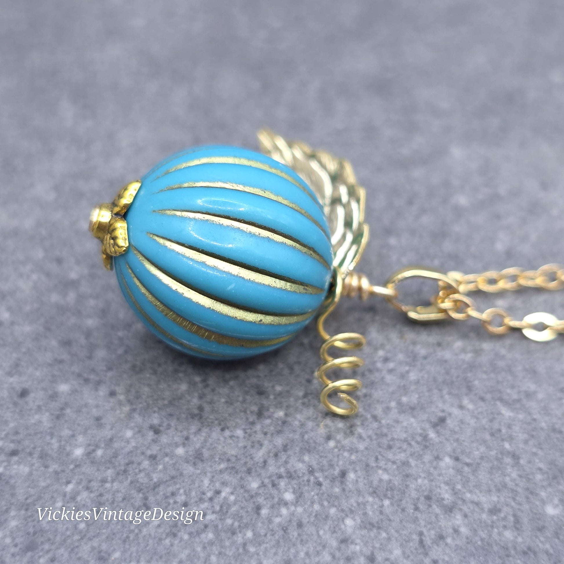 Teal and Gold Pumpkin Necklace, Autumn Fall Jewellery