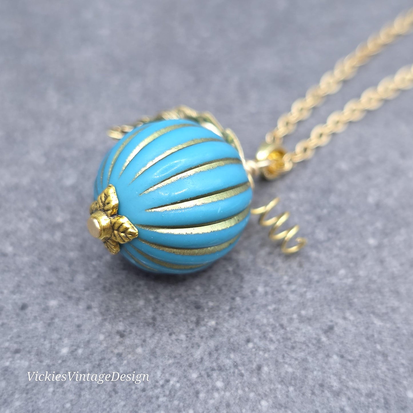 Teal and Gold Pumpkin Necklace, Autumn Fall Jewellery