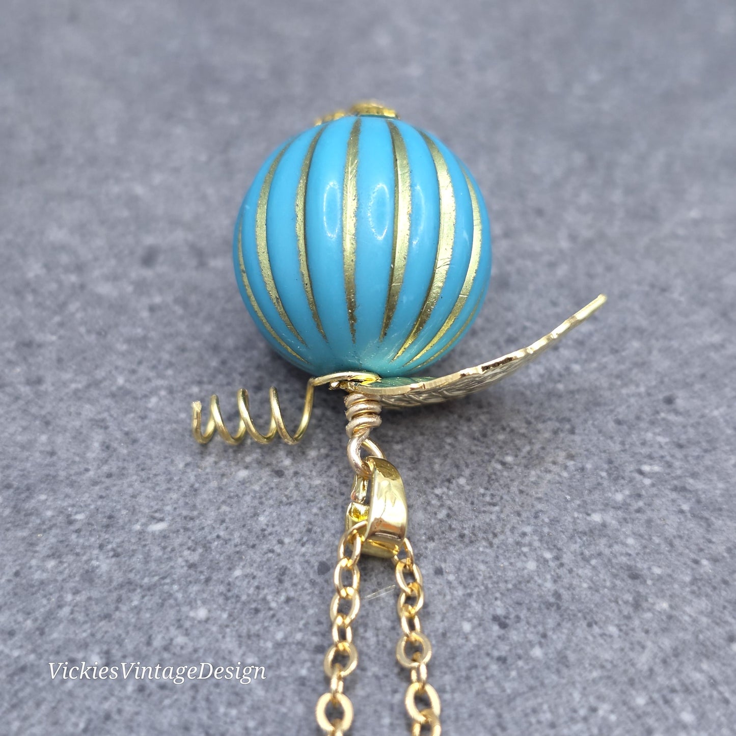 Teal and Gold Pumpkin Necklace, Autumn Fall Jewellery