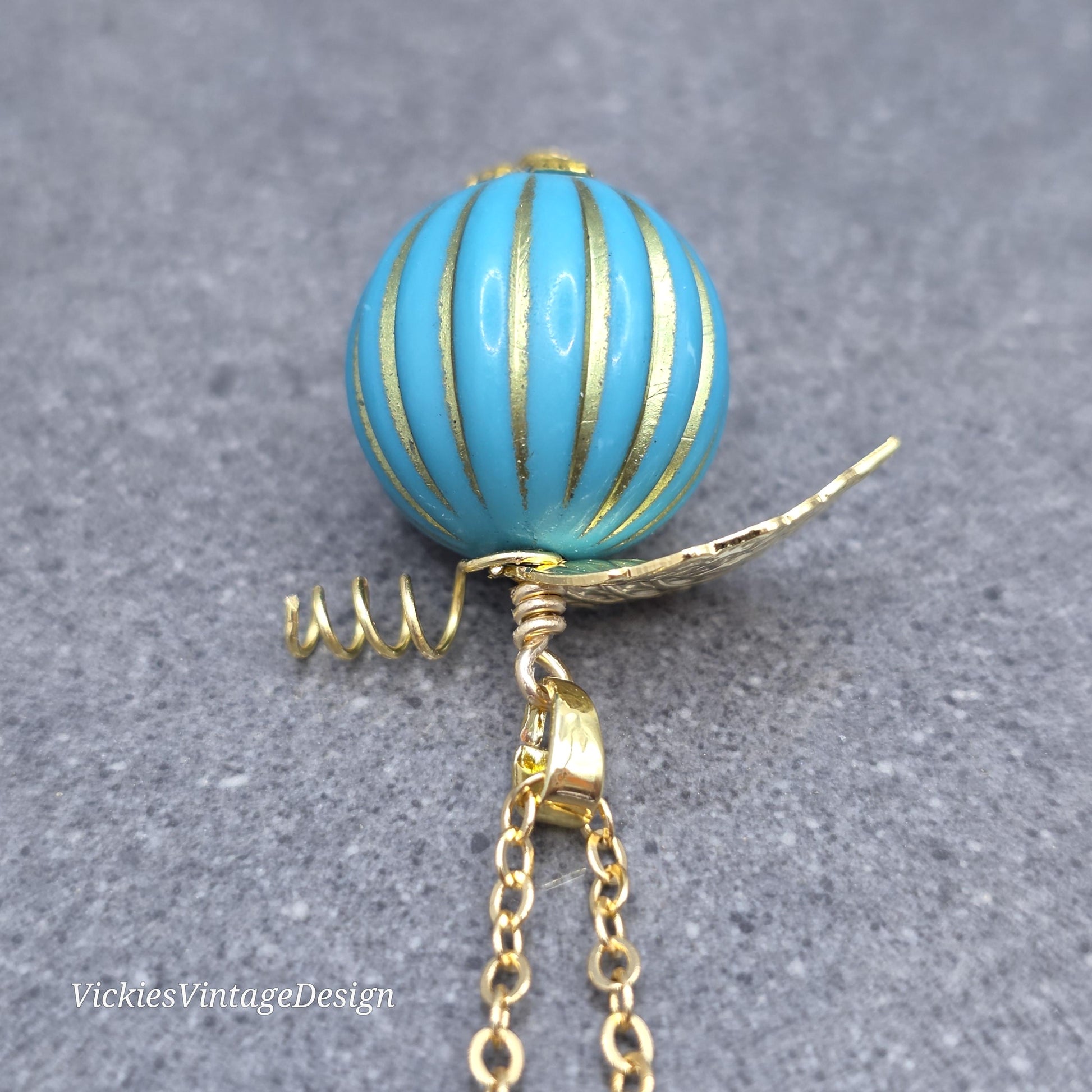 Teal and Gold Pumpkin Necklace, Autumn Fall Jewellery