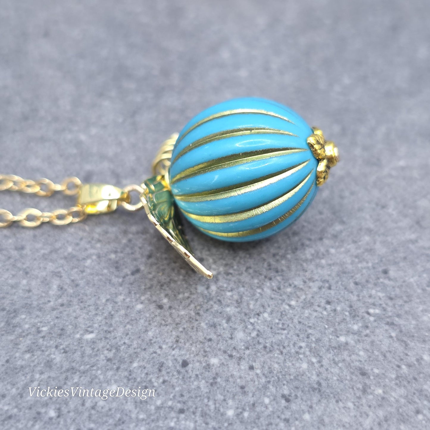 Teal and Gold Pumpkin Necklace, Autumn Fall Jewellery