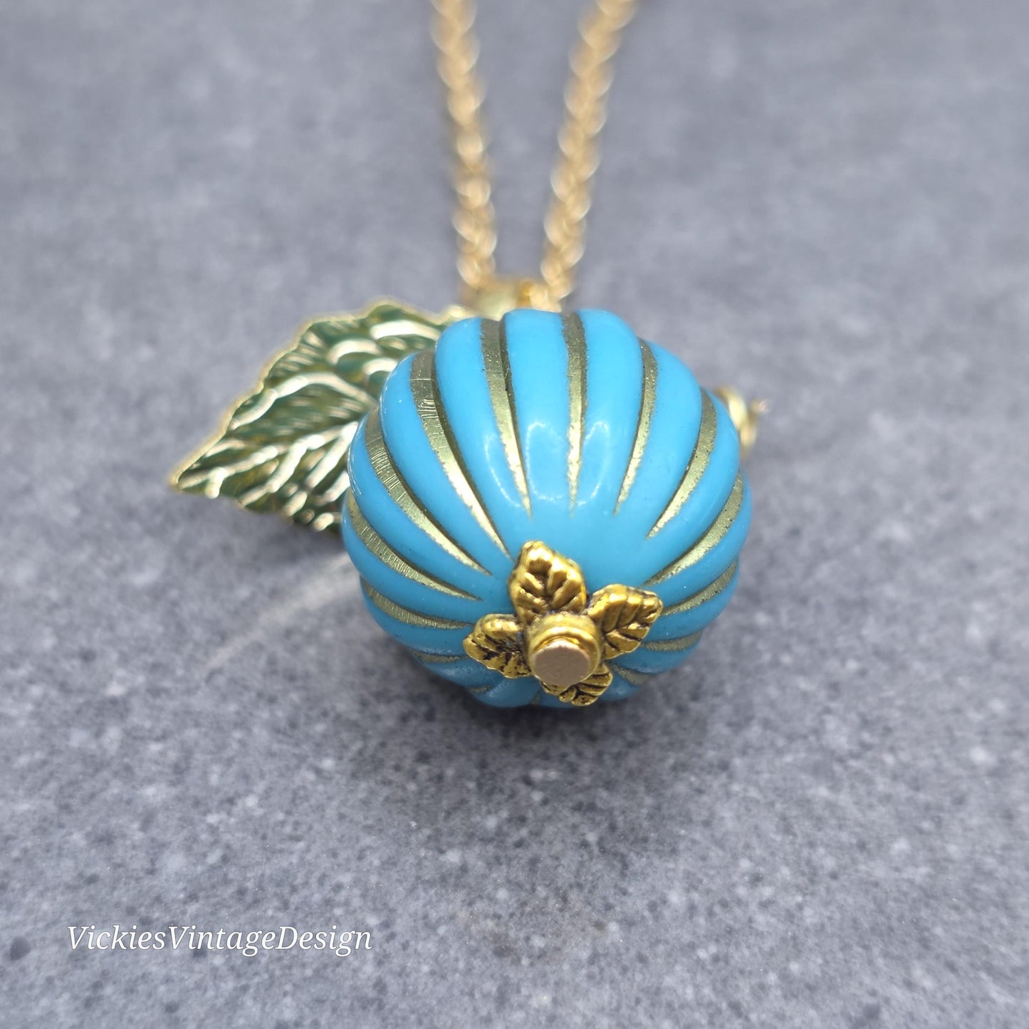 Teal and Gold Pumpkin Necklace, Autumn Fall Jewellery
