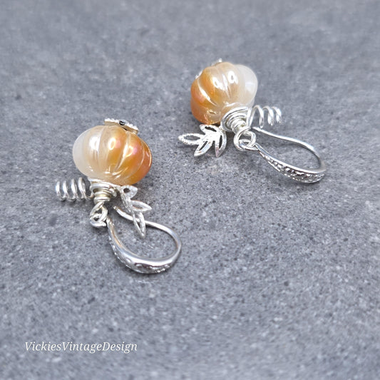 Glass Pumpkin Earrings, Autumn Earrings