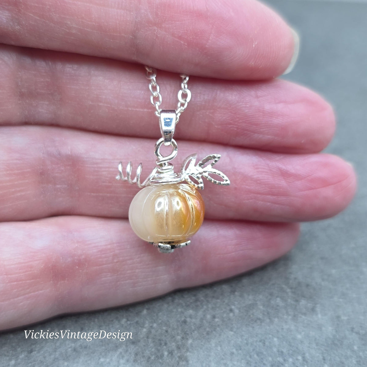 Glass Pumpkin Necklace, Glass Jewelry, Autumn Necklace