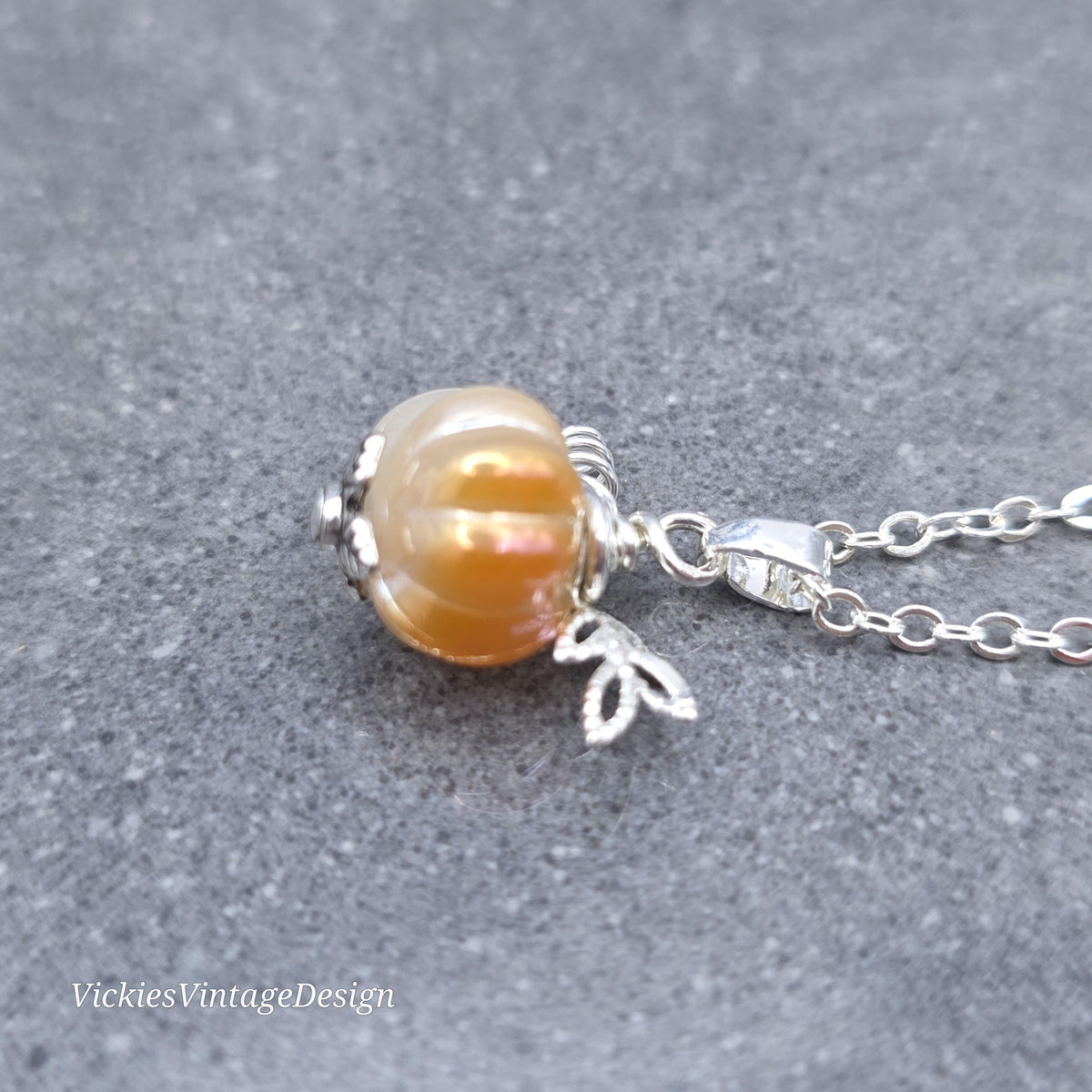 Glass Pumpkin Necklace, Glass Jewelry, Autumn Necklace