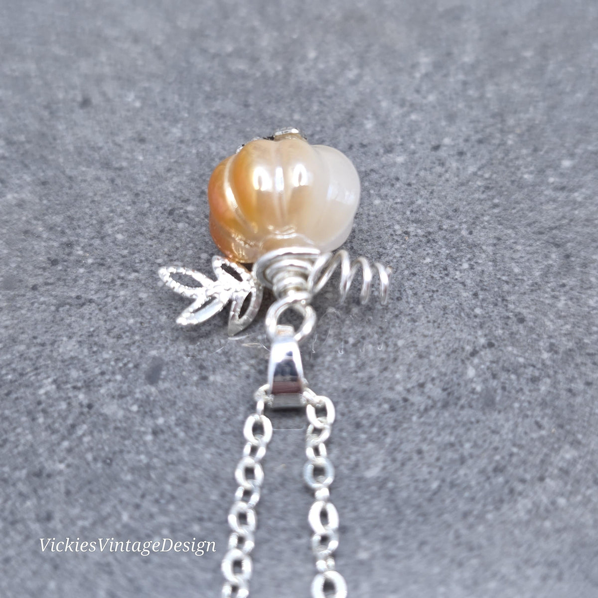 Glass Pumpkin Necklace, Glass Jewelry, Autumn Necklace