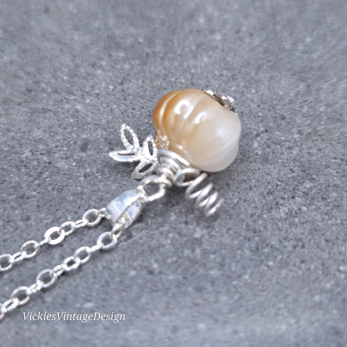 Glass Pumpkin Necklace, Glass Jewelry, Autumn Necklace