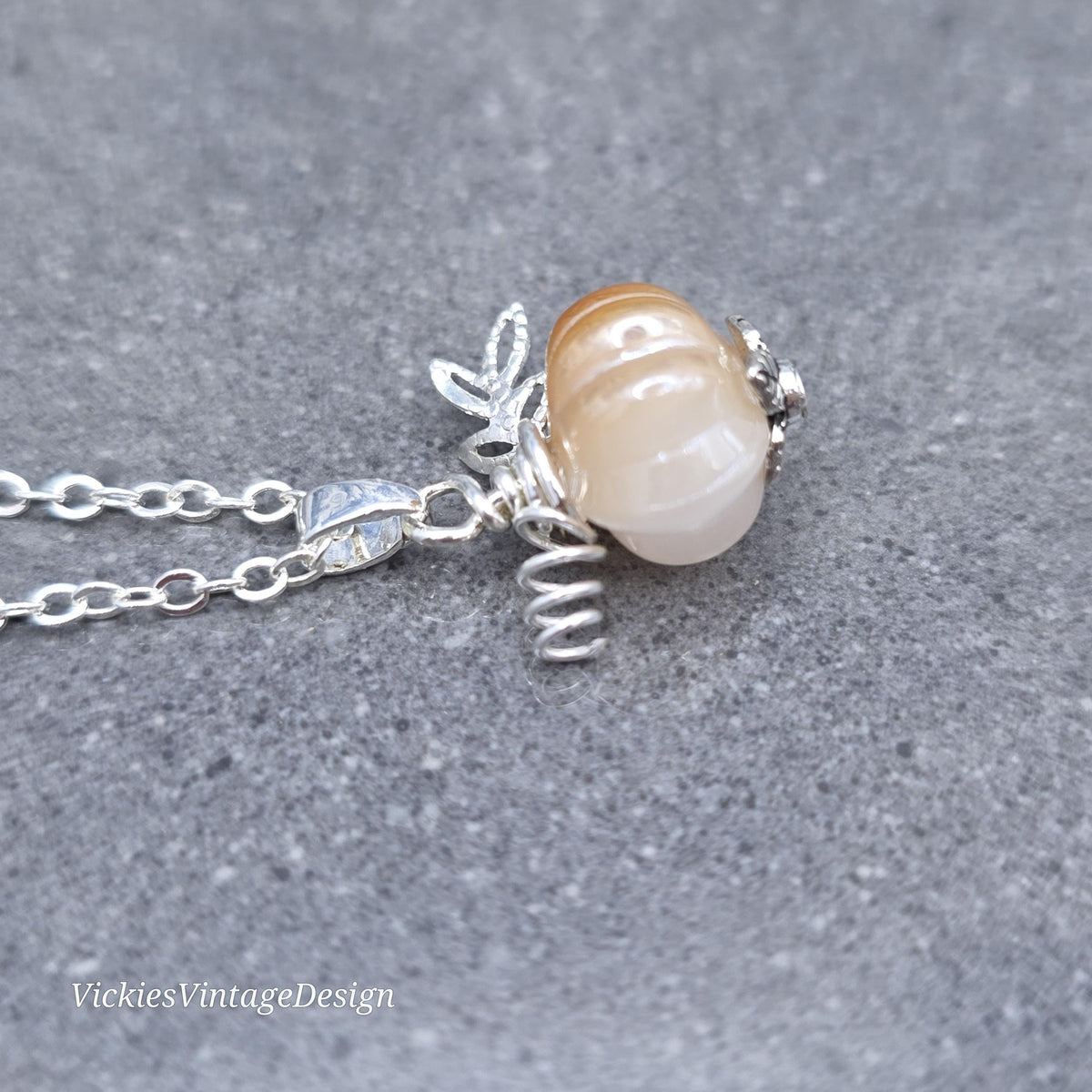 Glass Pumpkin Necklace, Glass Jewelry, Autumn Necklace