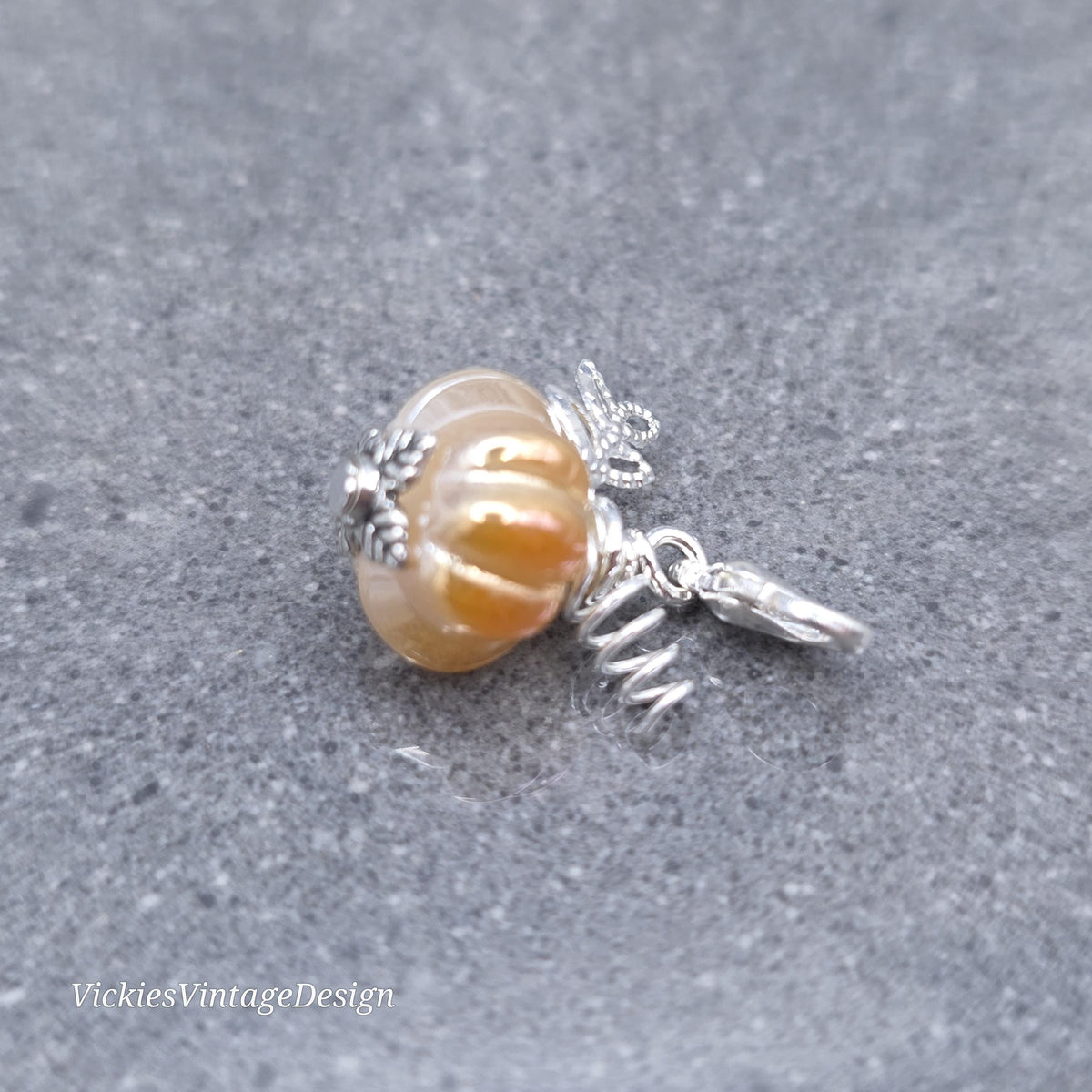 Glass Pumpkin Clip On Charm, Bracelet, Necklace, Stitch Marker, Zipper Pull, Halloween Autumn Gift