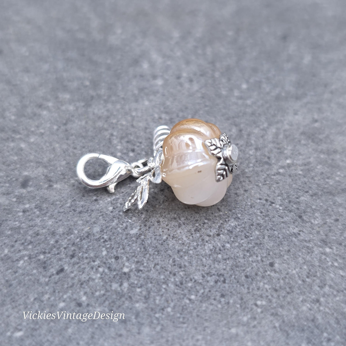 Glass Pumpkin Clip On Charm, Bracelet, Necklace, Stitch Marker, Zipper Pull, Halloween Autumn Gift