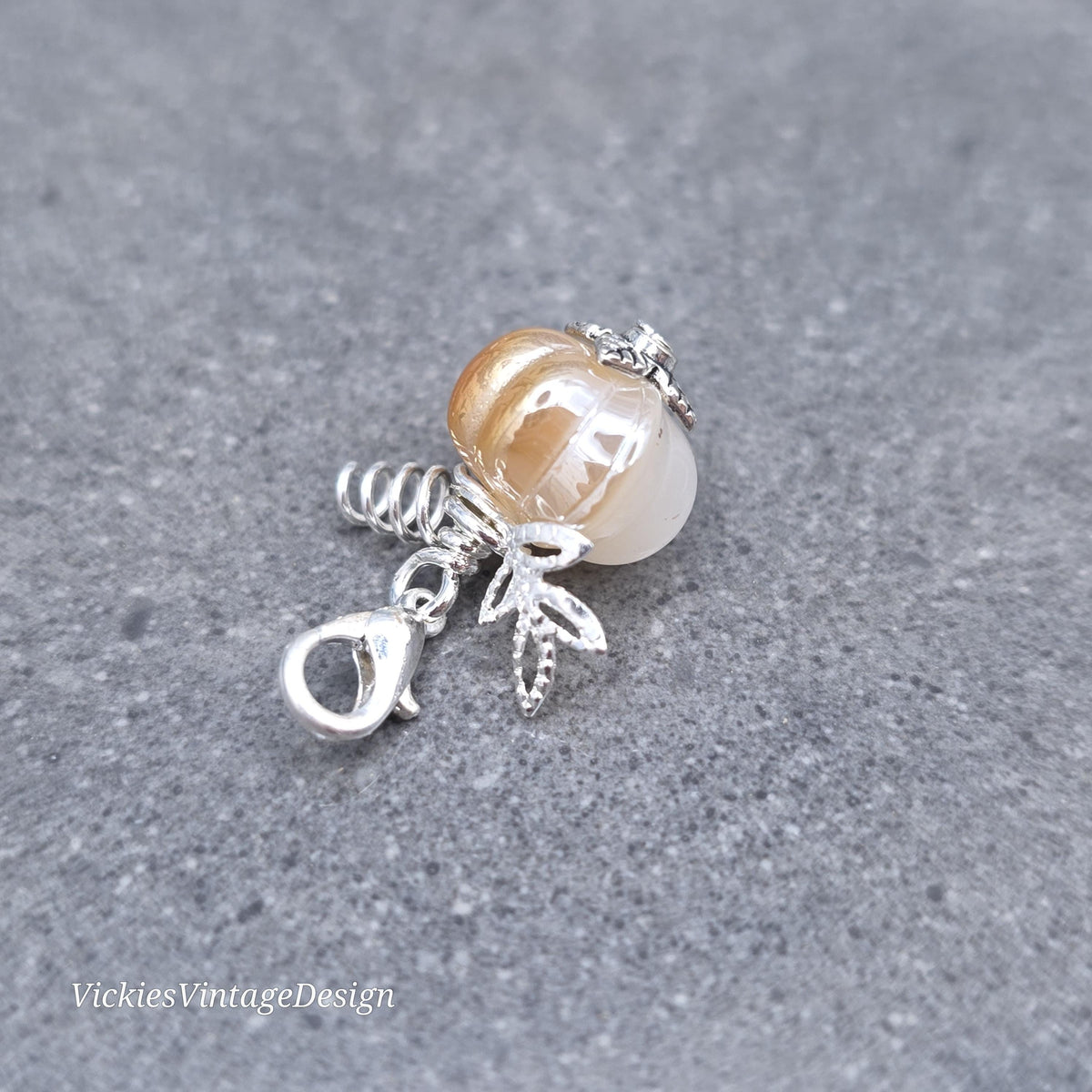 Glass Pumpkin Clip On Charm, Bracelet, Necklace, Stitch Marker, Zipper Pull, Halloween Autumn Gift