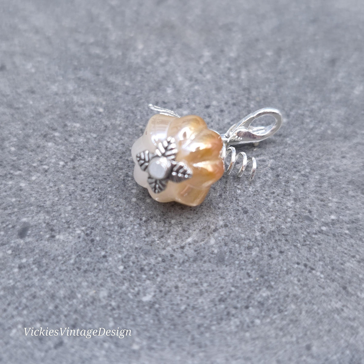 Glass Pumpkin Clip On Charm, Bracelet, Necklace, Stitch Marker, Zipper Pull, Halloween Autumn Gift