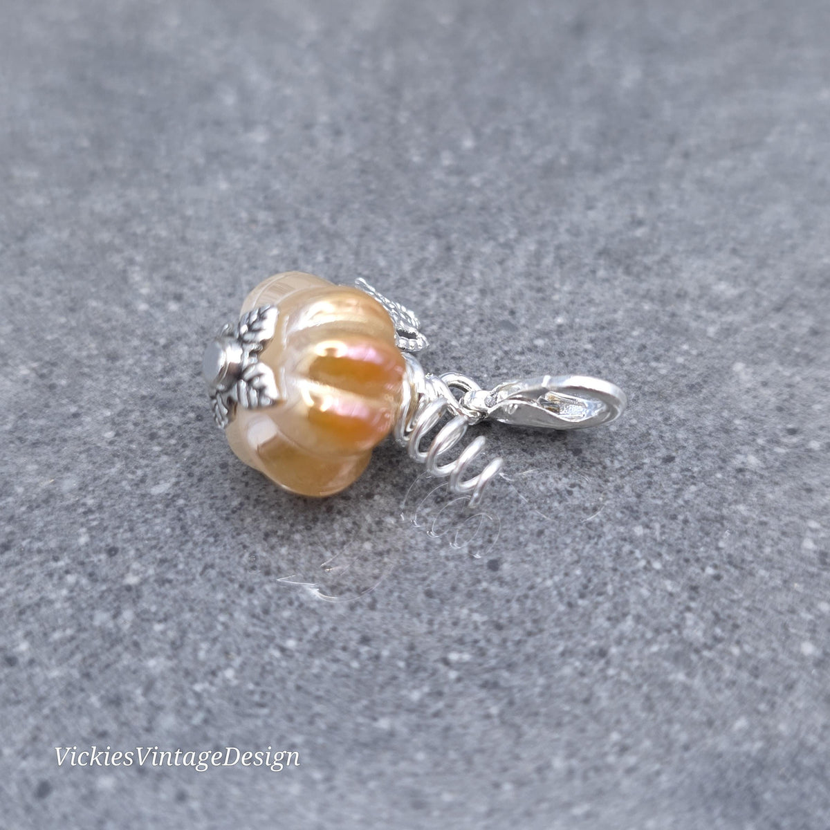 Glass Pumpkin Clip On Charm, Bracelet, Necklace, Stitch Marker, Zipper Pull, Halloween Autumn Gift