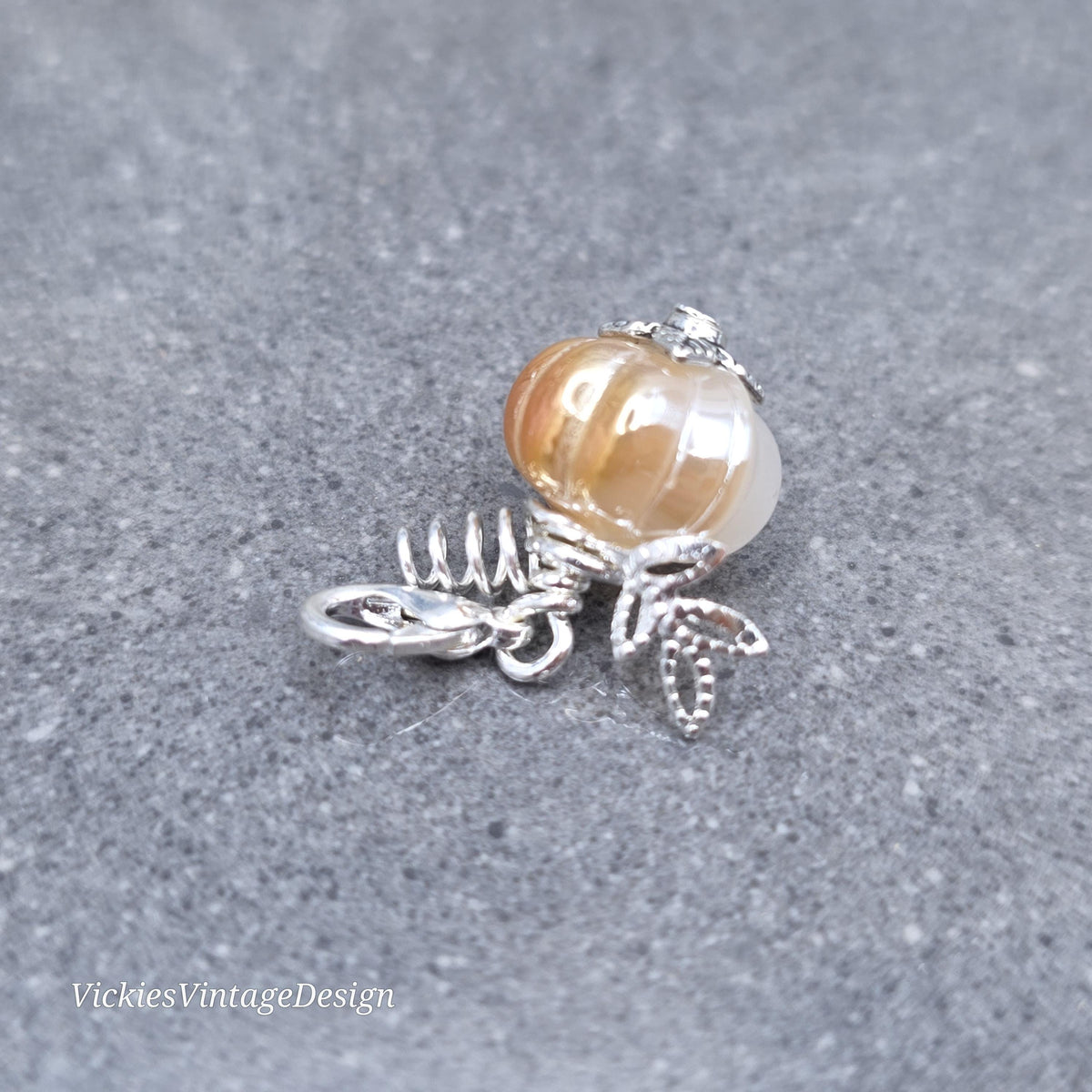 Glass Pumpkin Clip On Charm, Bracelet, Necklace, Stitch Marker, Zipper Pull, Halloween Autumn Gift