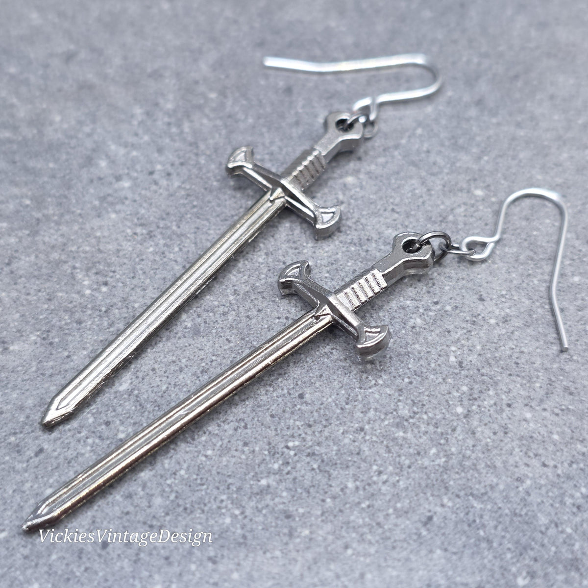 Sword Earrings, Miniature Gunmetal Swords, Come as a Pair