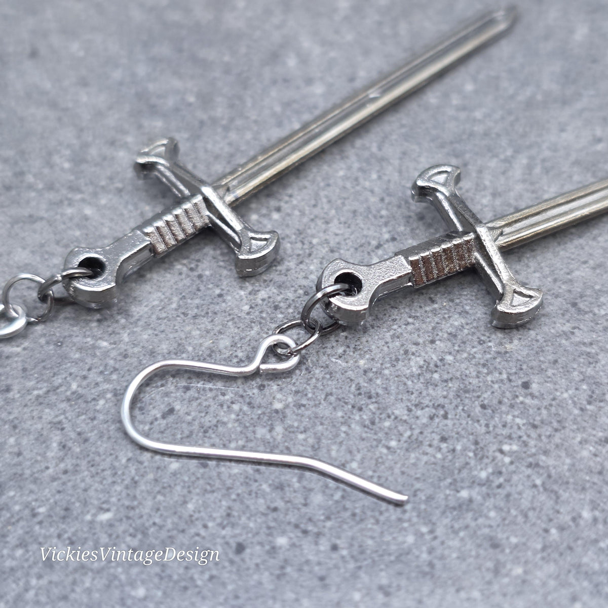 Sword Earrings, Miniature Gunmetal Swords, Come as a Pair