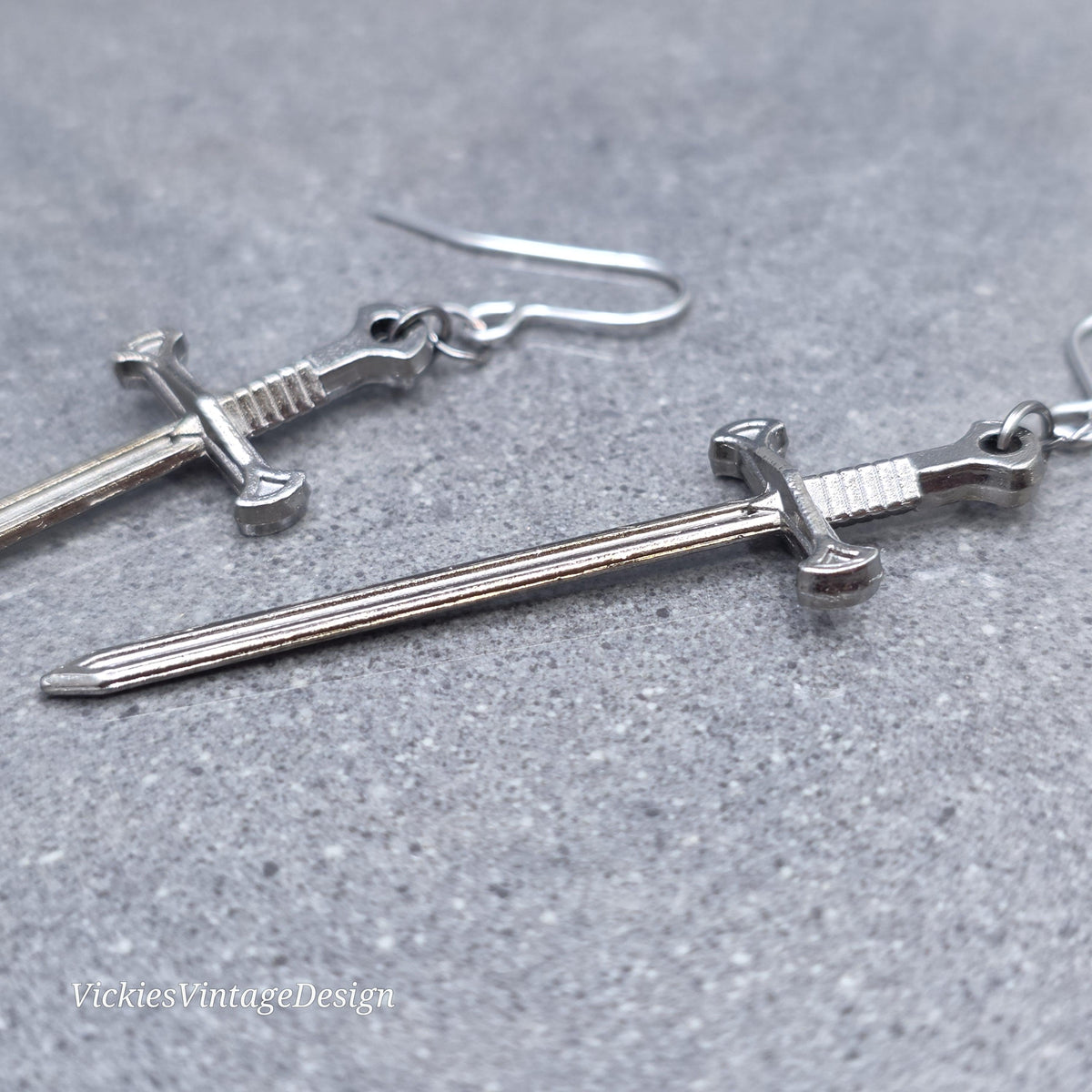 Sword Earrings, Miniature Gunmetal Swords, Come as a Pair