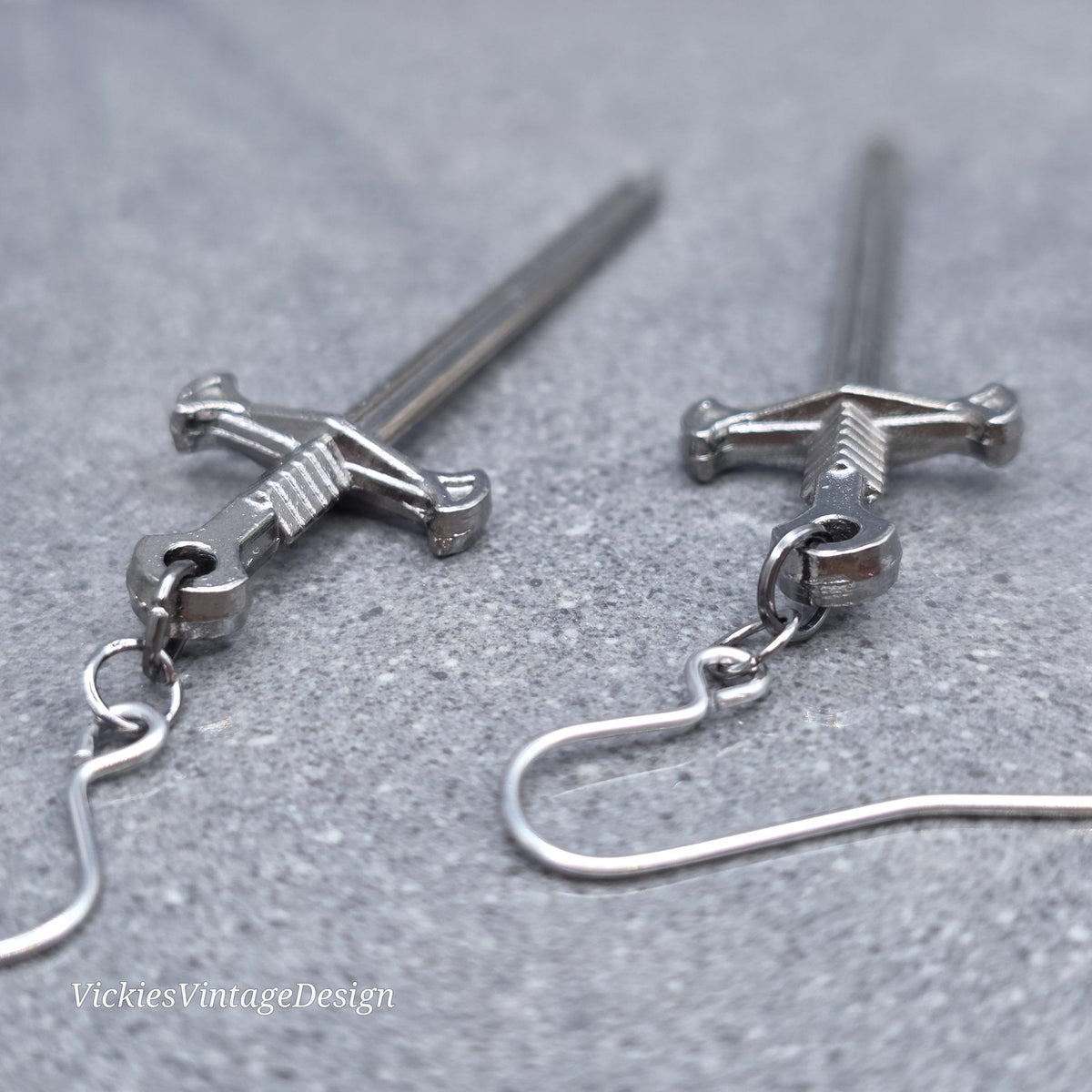 Sword Earrings, Miniature Gunmetal Swords, Come as a Pair