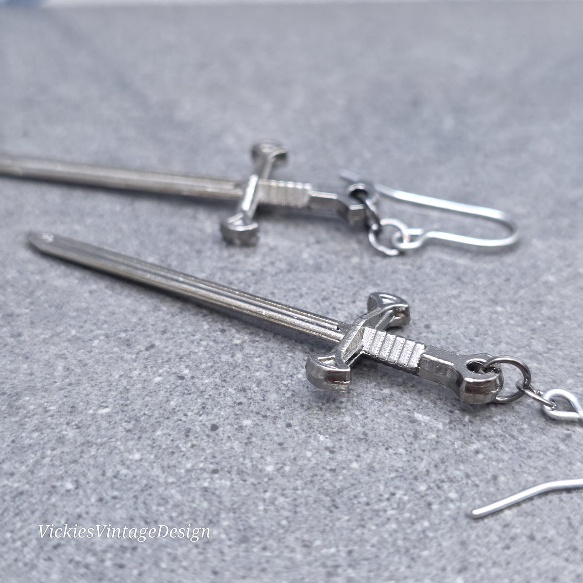 Sword Earrings, Miniature Gunmetal Swords, Come as a Pair
