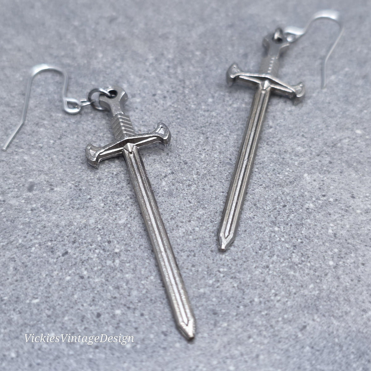 Sword Earrings, Miniature Gunmetal Swords, Come as a Pair