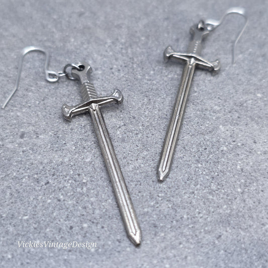 Sword Earrings, Miniature Gunmetal Swords, Come as a Pair