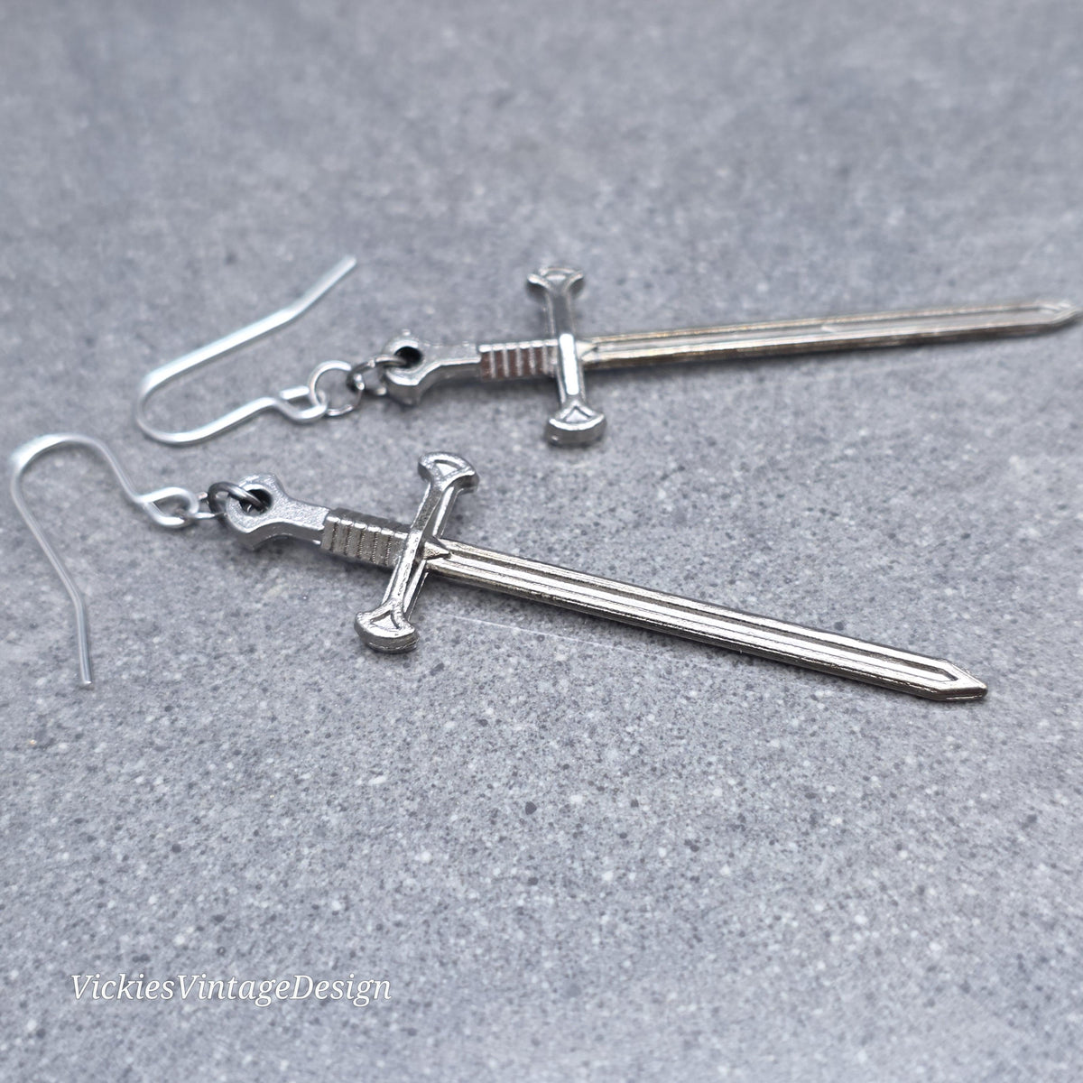Sword Earrings, Miniature Gunmetal Swords, Come as a Pair