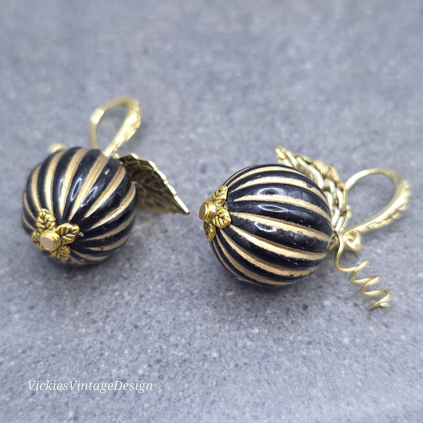 Black and Gold Pumpkin Earrings, Autumn Fall Jewellery