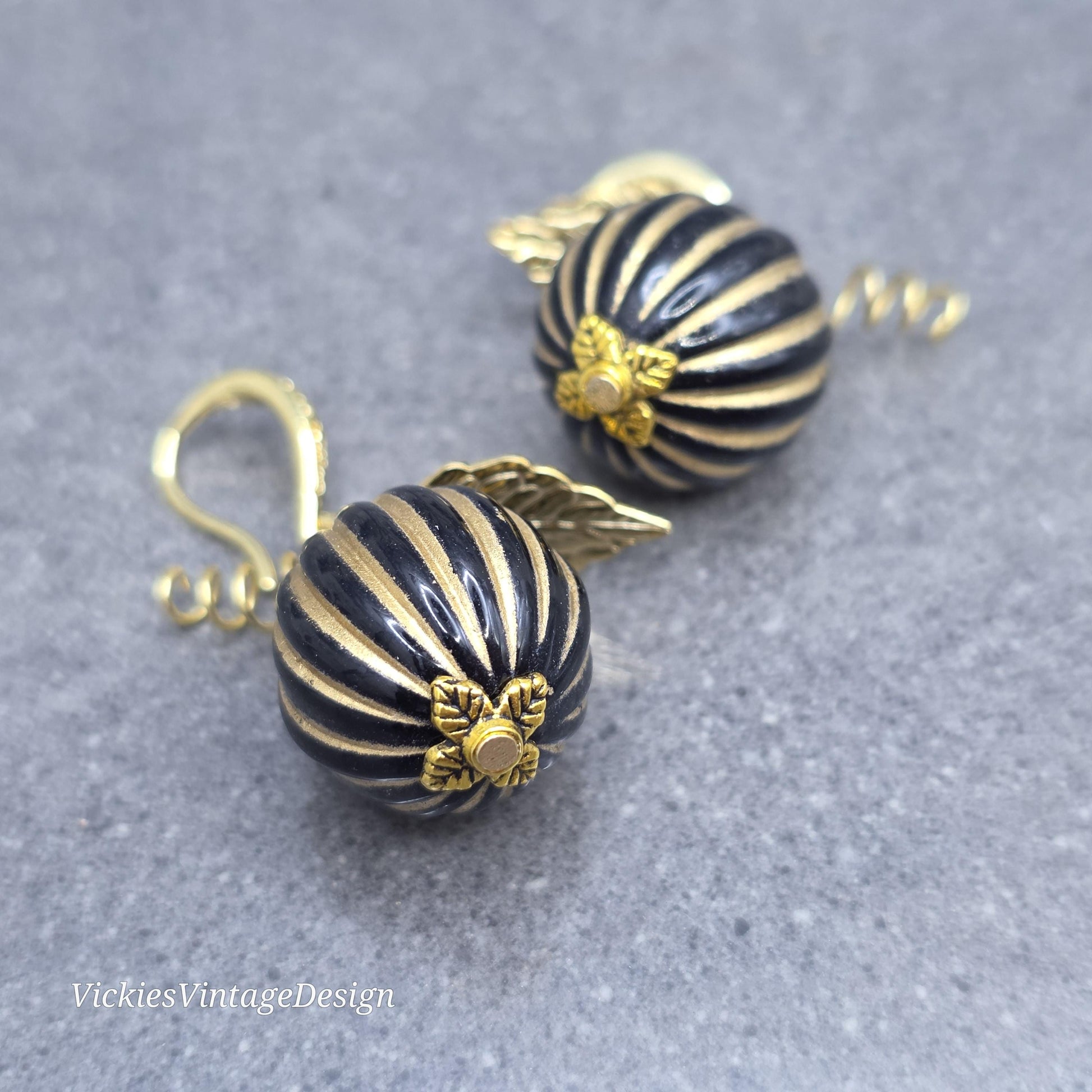 Black and Gold Pumpkin Earrings, Autumn Fall Jewellery