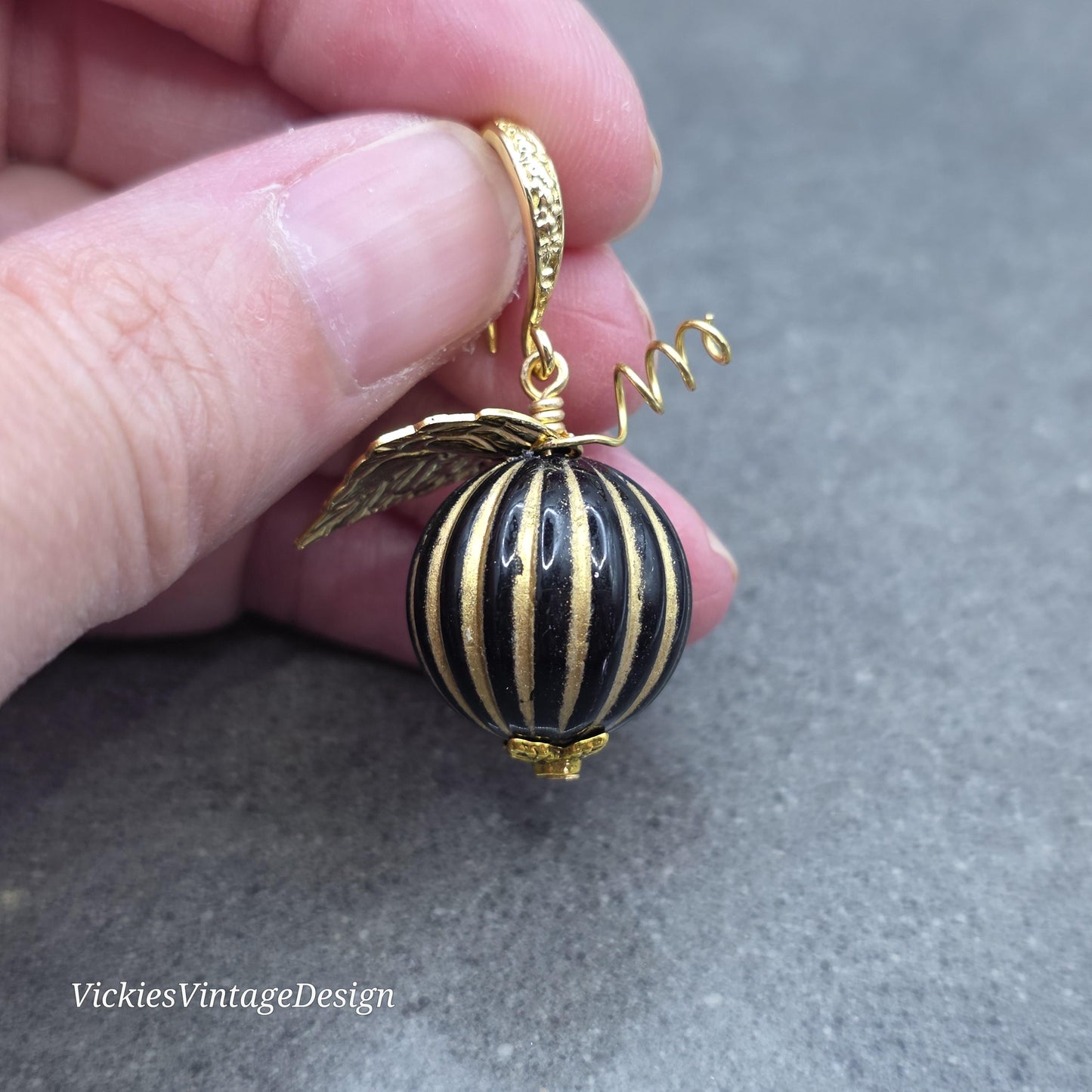 Black and Gold Pumpkin Earrings, Autumn Fall Jewellery