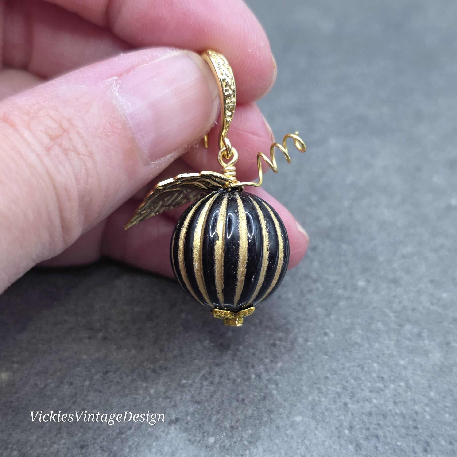 Black and Gold Pumpkin Earrings, Autumn Fall Jewellery