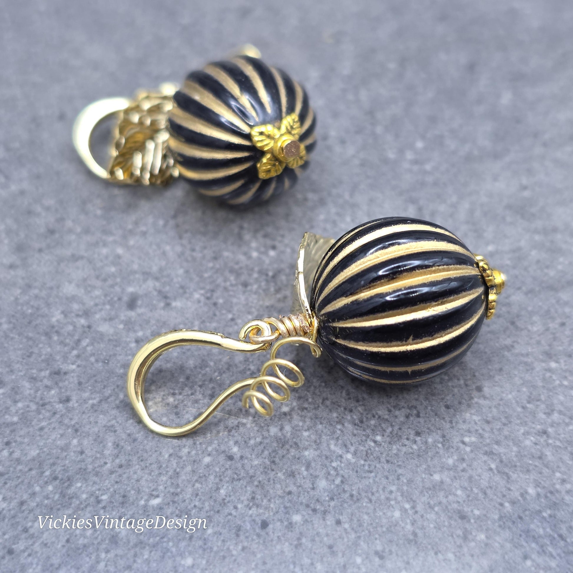 Black and Gold Pumpkin Earrings, Autumn Fall Jewellery