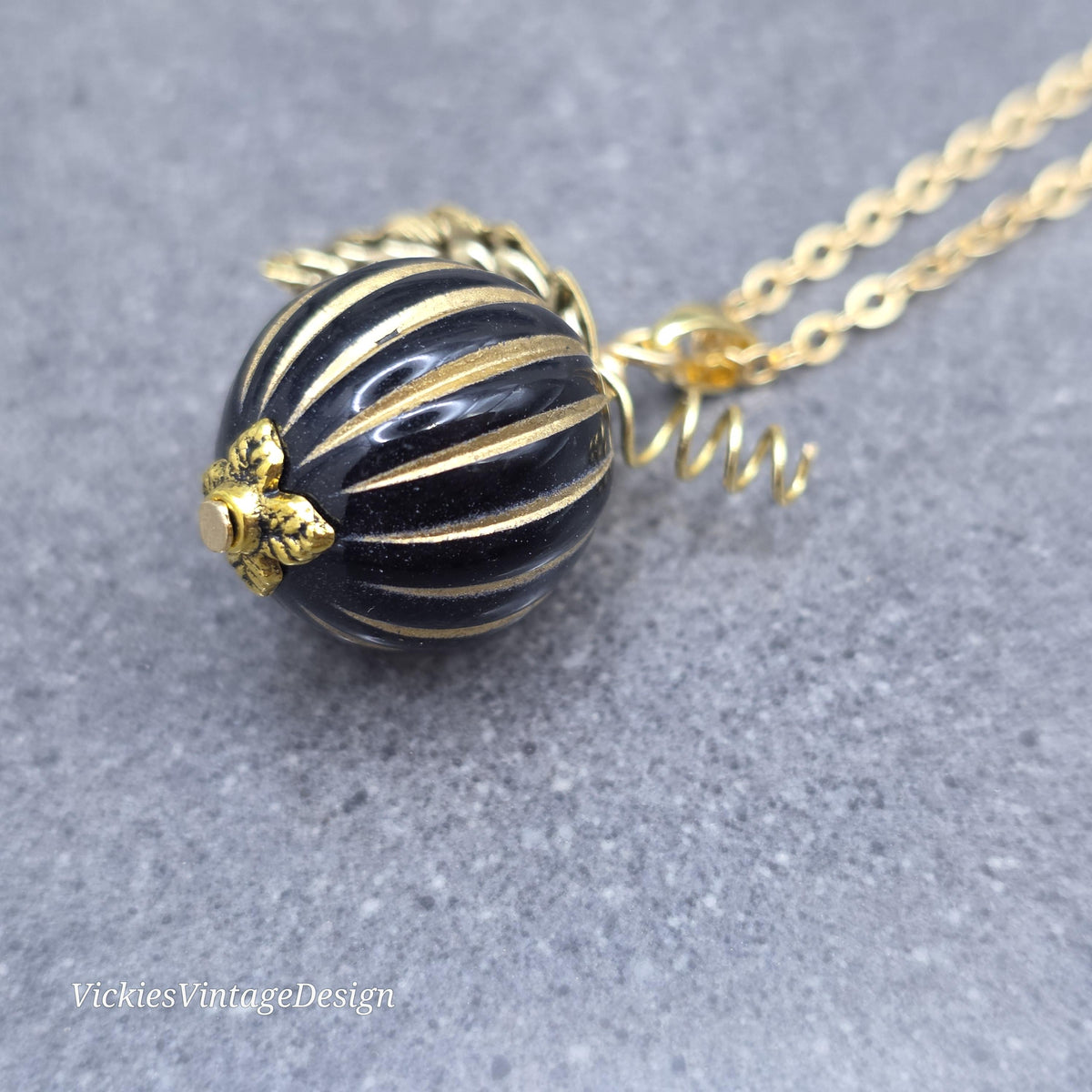 Black and Gold Pumpkin Necklace, Autumn Fall Jewellery