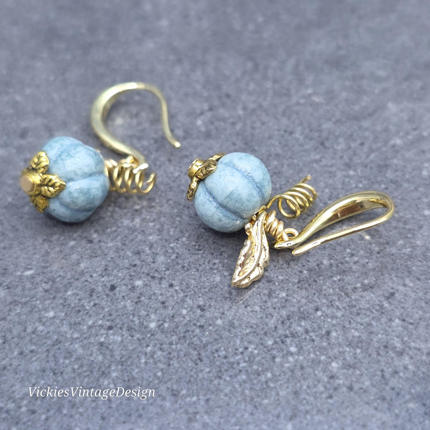 Porcelain Pumpkin Earrings, Antique Dusty Teal Colour
