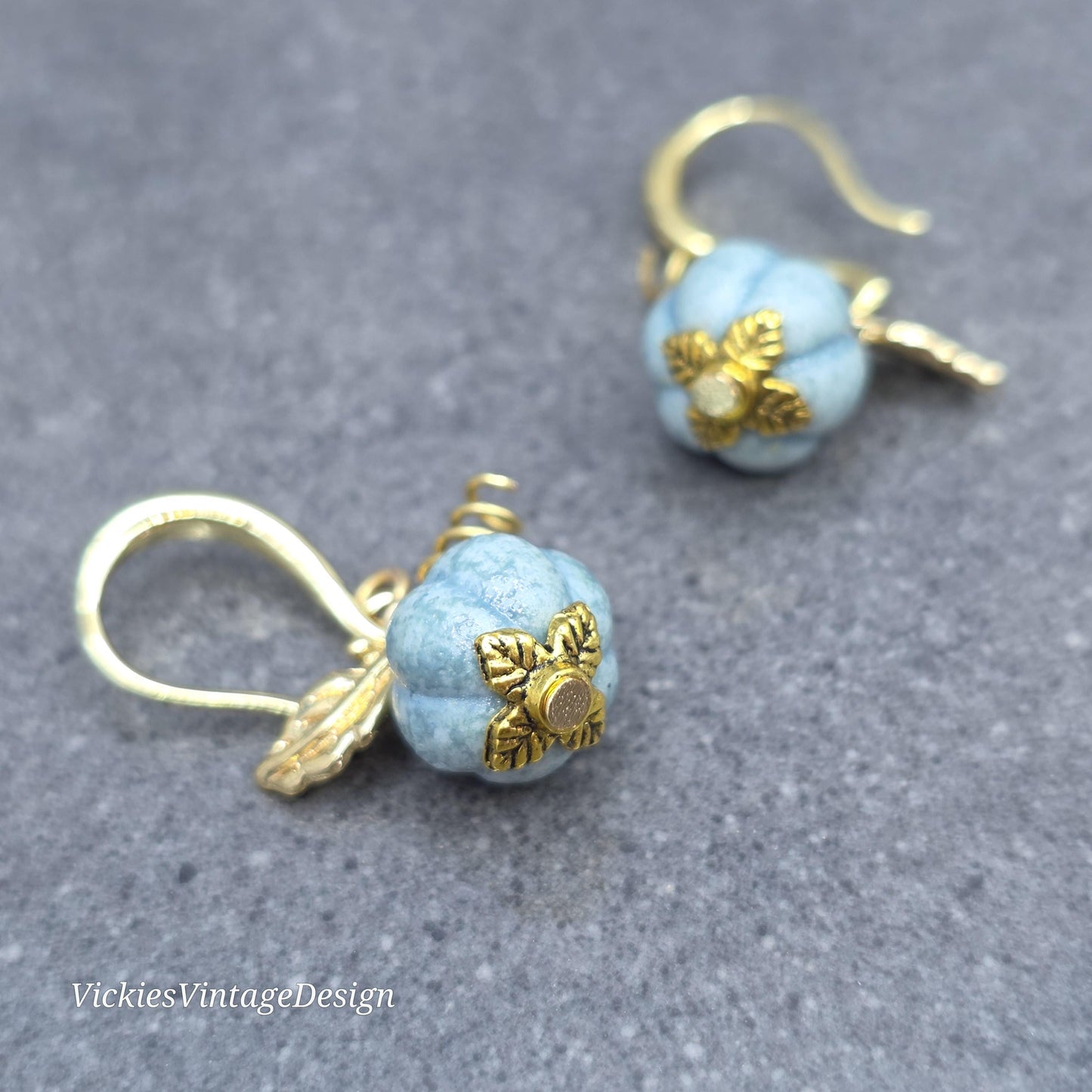 Porcelain Pumpkin Earrings, Antique Dusty Teal Colour