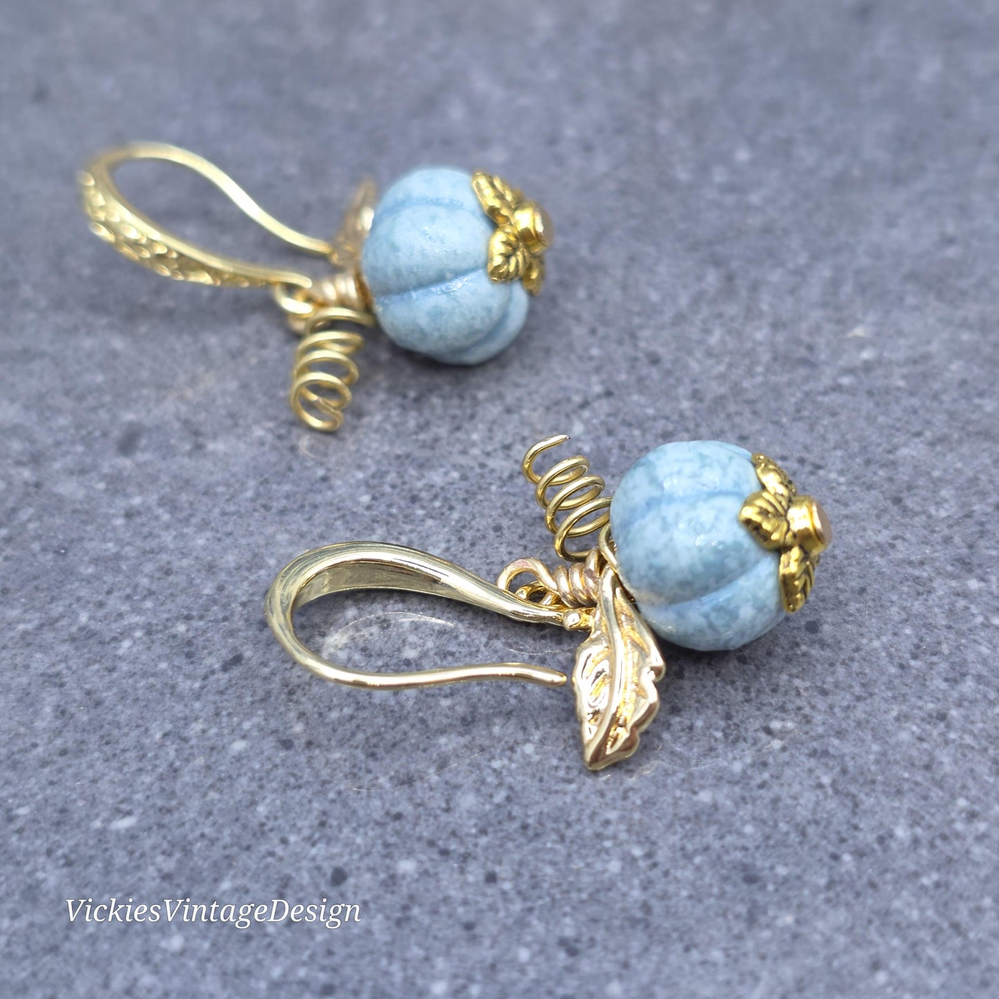 Porcelain Pumpkin Earrings, Antique Dusty Teal Colour