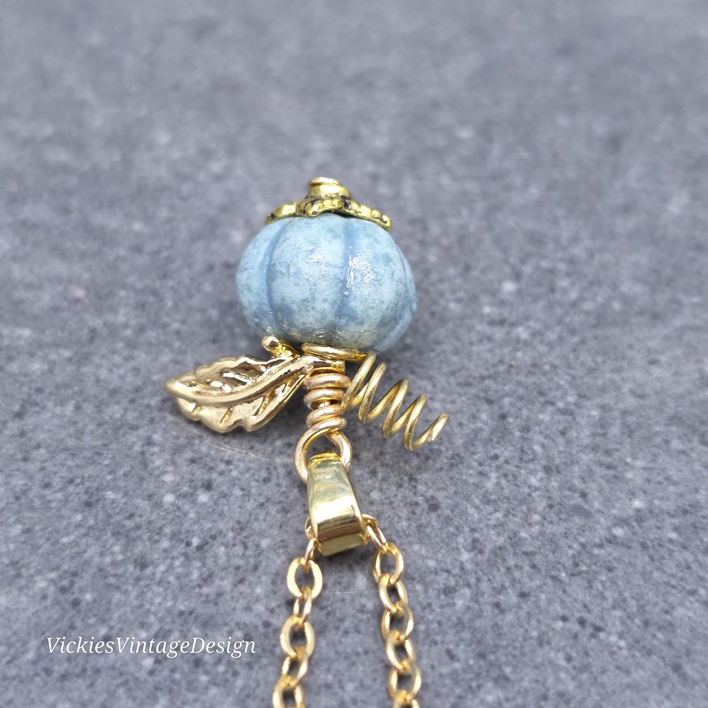 Porcelain Pumpkin Necklace, Antique Dusty Teal Colour