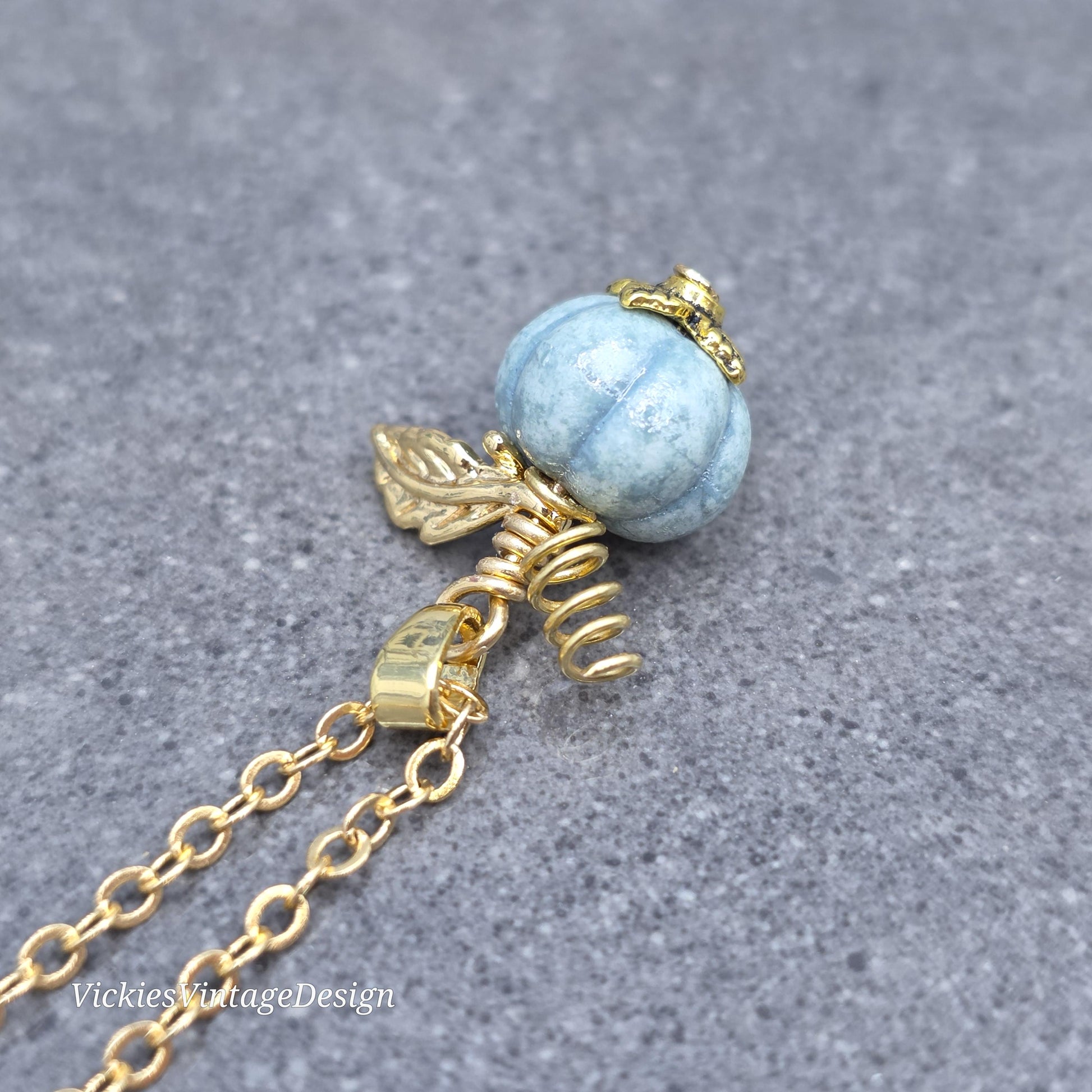 Porcelain Pumpkin Necklace, Antique Dusty Teal Colour