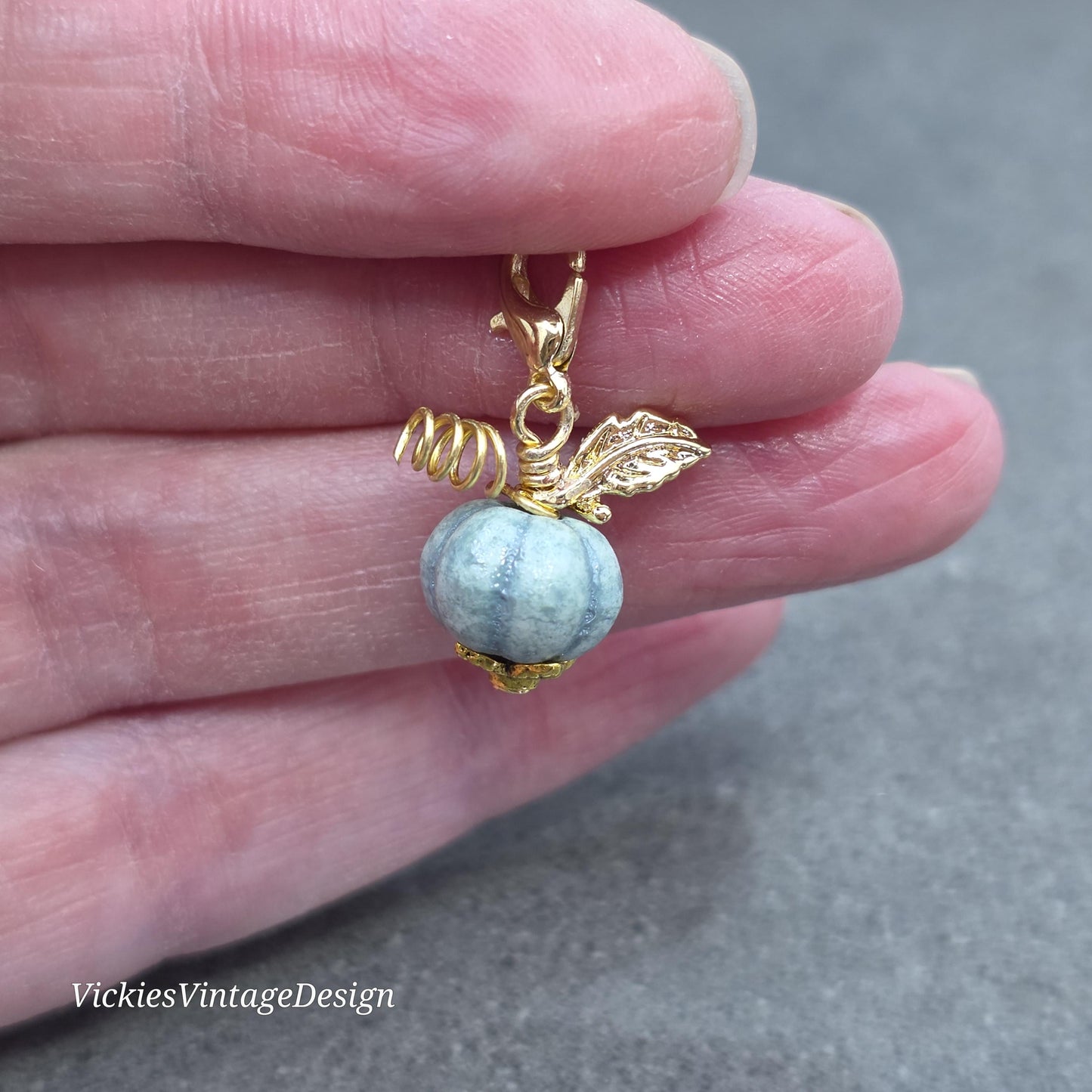 Porcelain Pumpkin Clip On Charm, Bracelet, Necklace, Stitch Marker, Zipper Pull