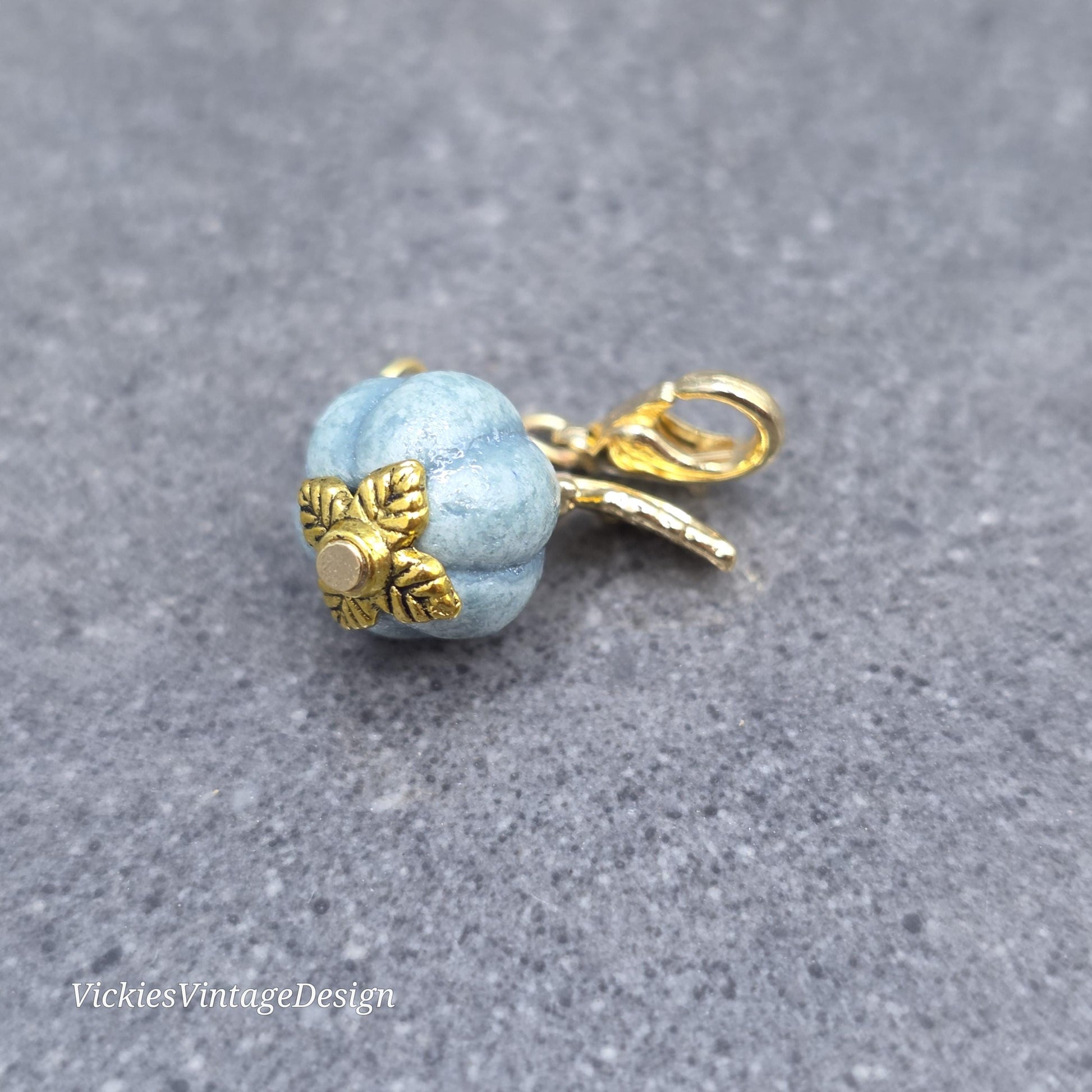 Porcelain Pumpkin Clip On Charm, Bracelet, Necklace, Stitch Marker, Zipper Pull