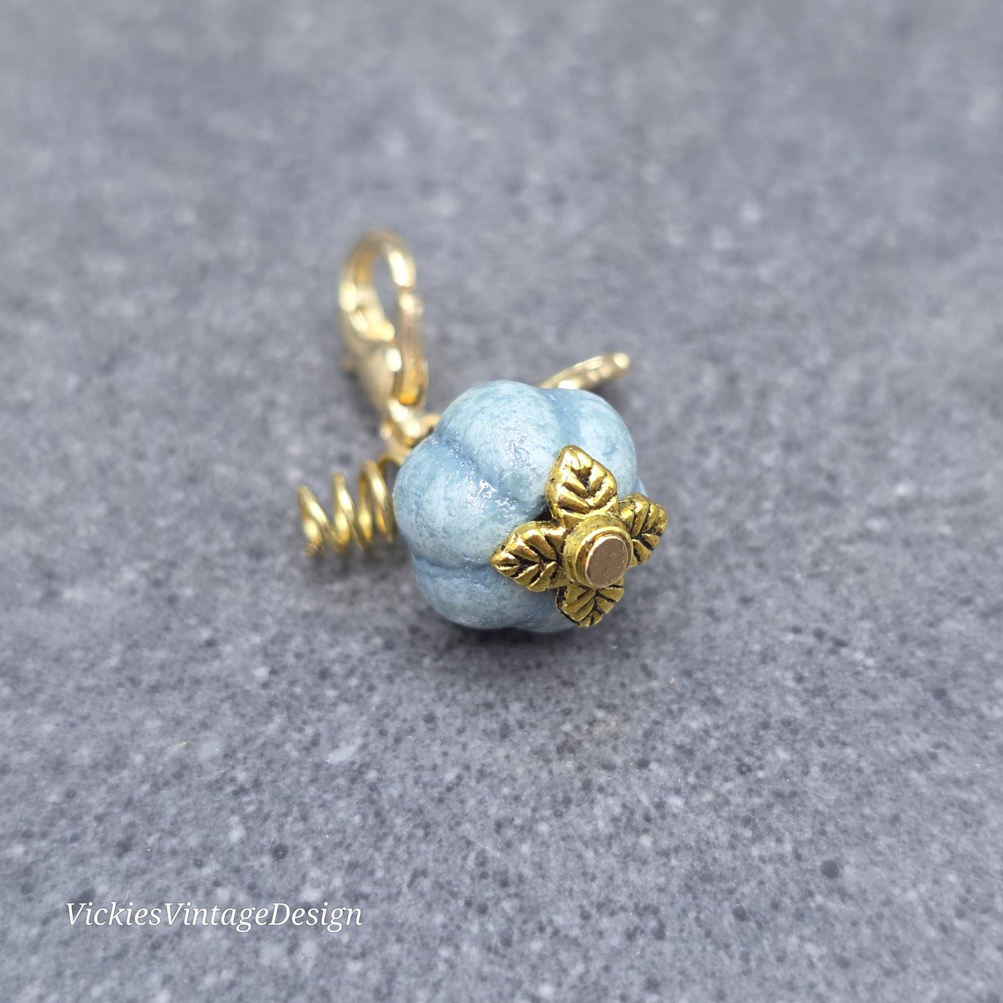 Porcelain Pumpkin Clip On Charm, Bracelet, Necklace, Stitch Marker, Zipper Pull