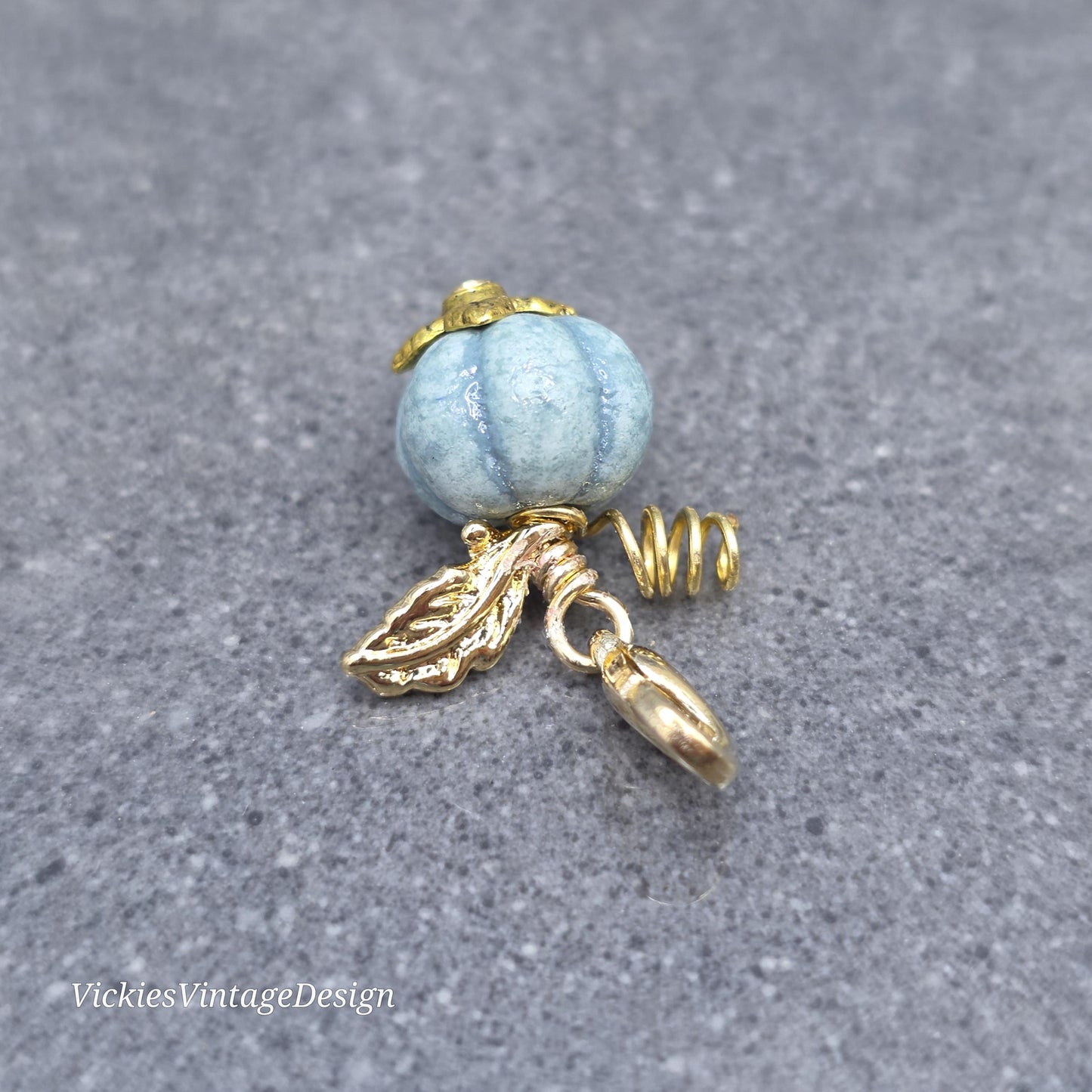 Porcelain Pumpkin Clip On Charm, Bracelet, Necklace, Stitch Marker, Zipper Pull