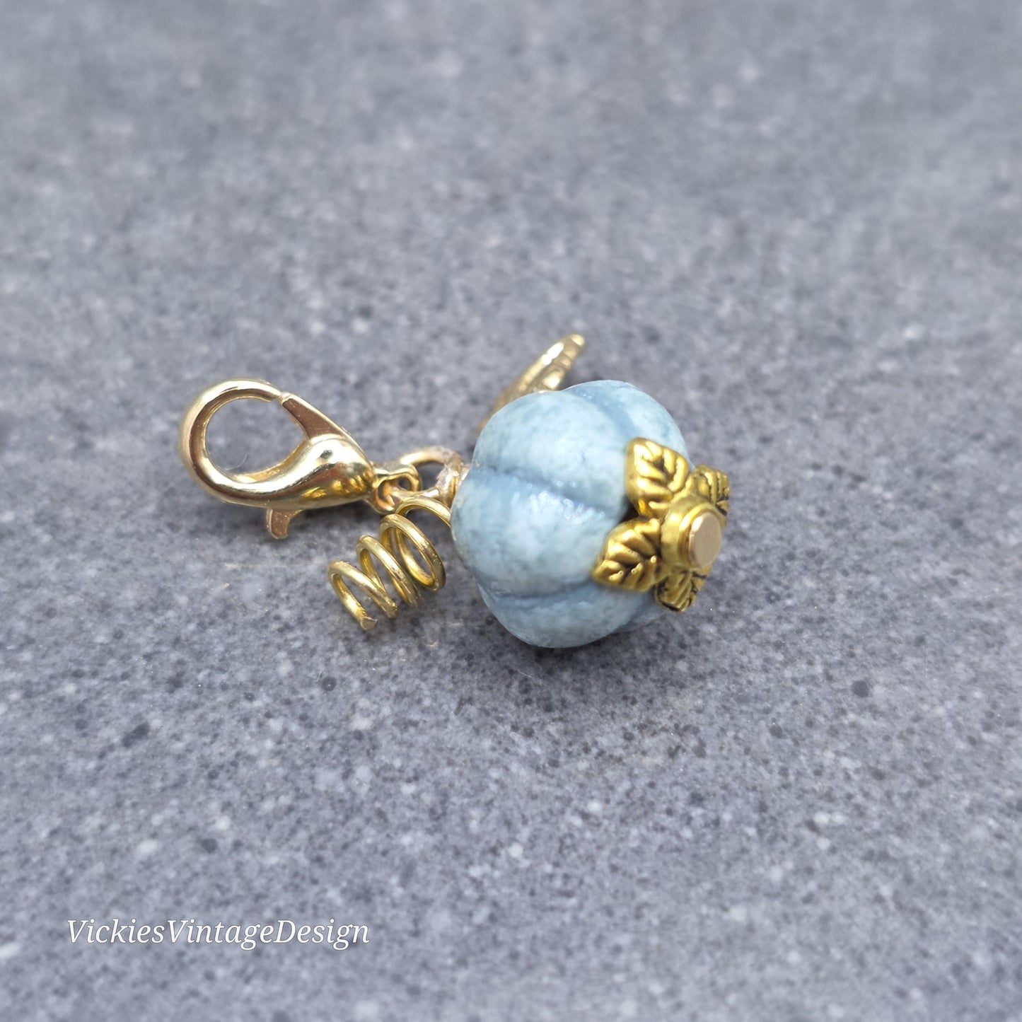 Porcelain Pumpkin Clip On Charm, Bracelet, Necklace, Stitch Marker, Zipper Pull