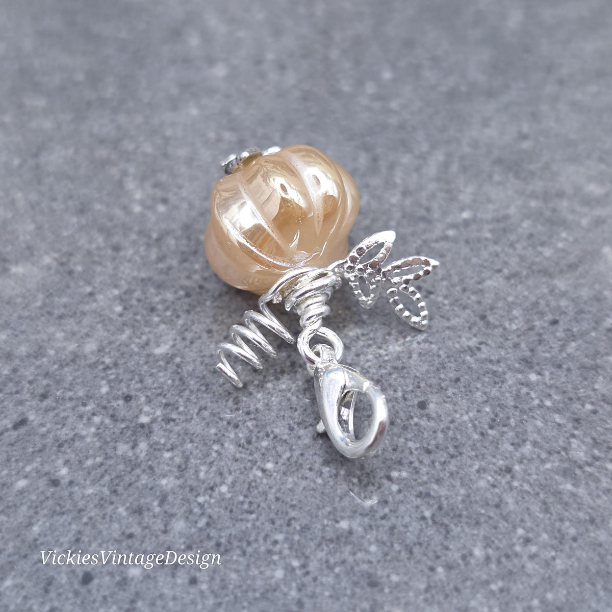 Glass Pumpkin Clip On Charm, Bracelet, Necklace, Stitch Marker, Zipper Pull, Halloween Autumn Gift
