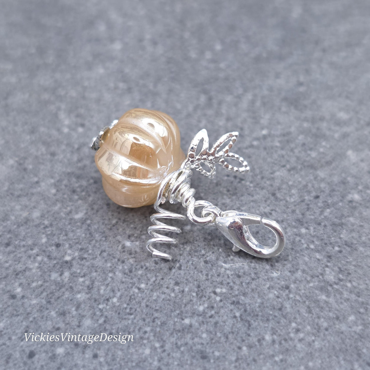 Glass Pumpkin Clip On Charm, Bracelet, Necklace, Stitch Marker, Zipper Pull, Halloween Autumn Gift