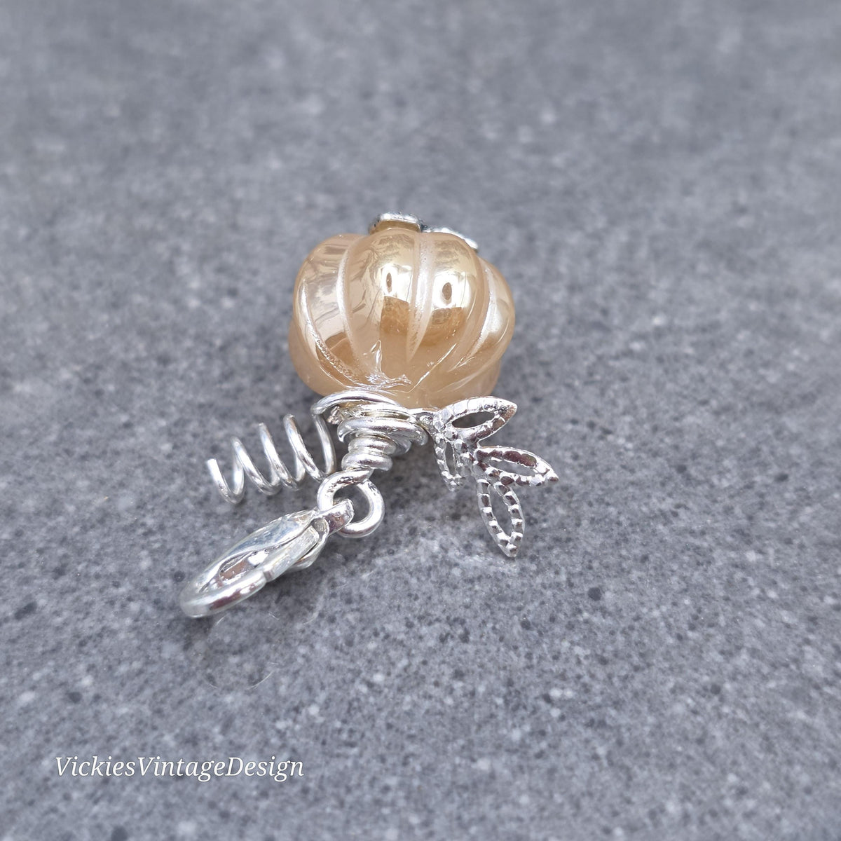 Glass Pumpkin Clip On Charm, Bracelet, Necklace, Stitch Marker, Zipper Pull, Halloween Autumn Gift