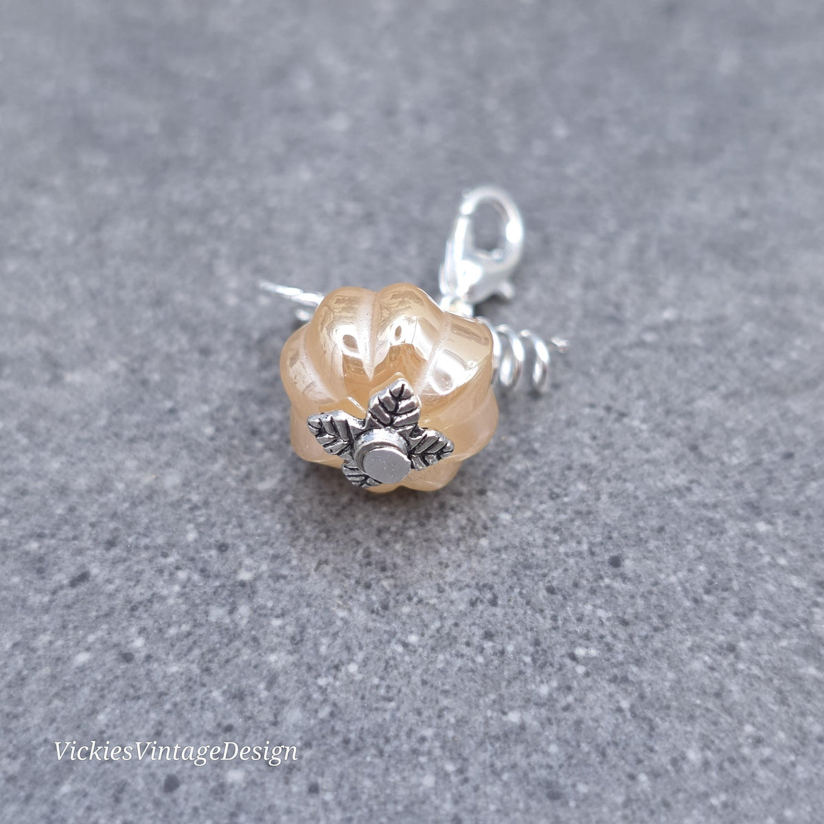Glass Pumpkin Clip On Charm, Bracelet, Necklace, Stitch Marker, Zipper Pull, Halloween Autumn Gift