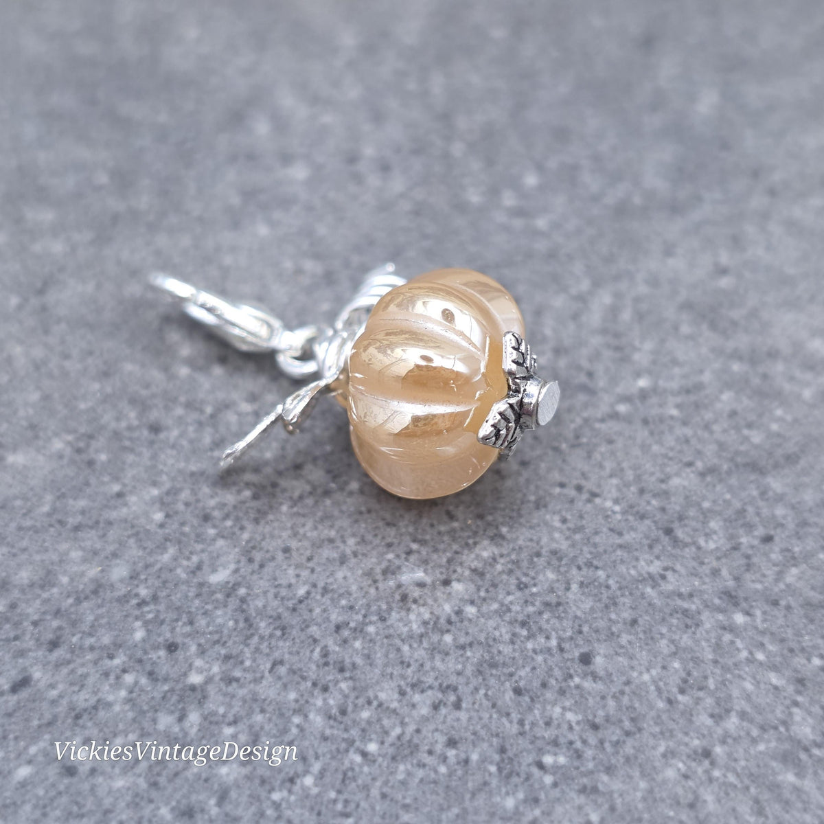 Glass Pumpkin Clip On Charm, Bracelet, Necklace, Stitch Marker, Zipper Pull, Halloween Autumn Gift