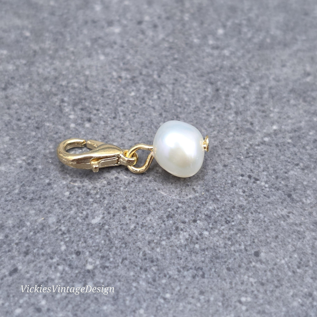 Natural Ivory Freshwater Pearl Clip on Charm with Gold Lobster Clasp, Bracelet, Necklace, Stitch Marker, Zipper, Planner Charm