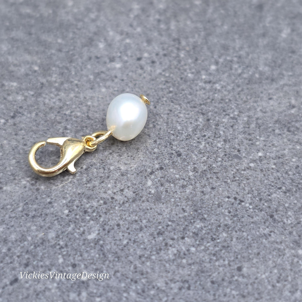 Natural Ivory Freshwater Pearl Clip on Charm with Gold Lobster Clasp, Bracelet, Necklace, Stitch Marker, Zipper, Planner Charm